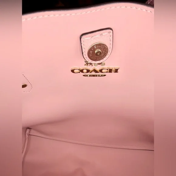 Coach Town Tote Polished Pebble Leather Wine Pink Interior Gold Hardware 72673 - Picture 10 of 12